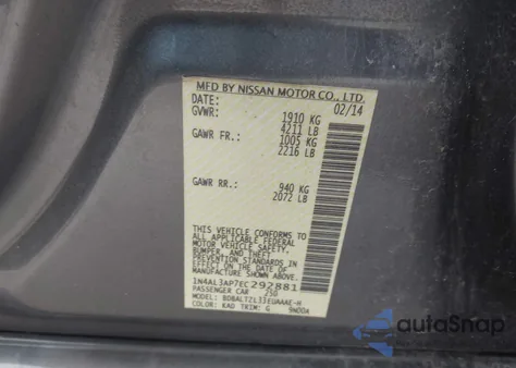 2014 Nissan Altima 2.5 Sv from USA, damaged, VIN 1N4AL3AP7EC292881